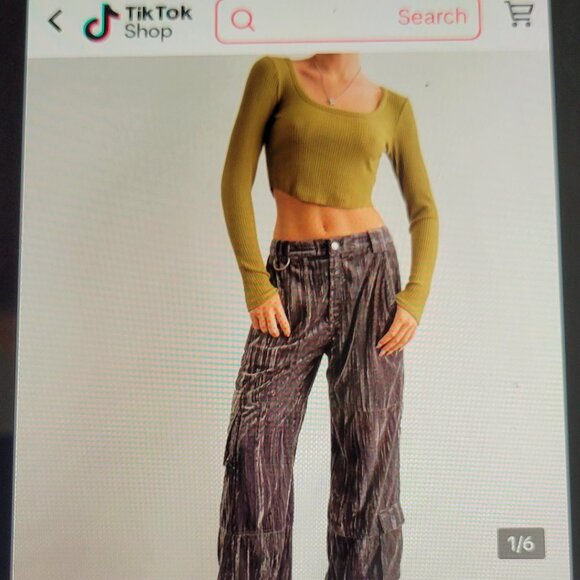 Pretty Garbage Griseta Velvet Burnout Cargo Wide Leg Baggy Pants in Olive Green - Picture 11 of 13